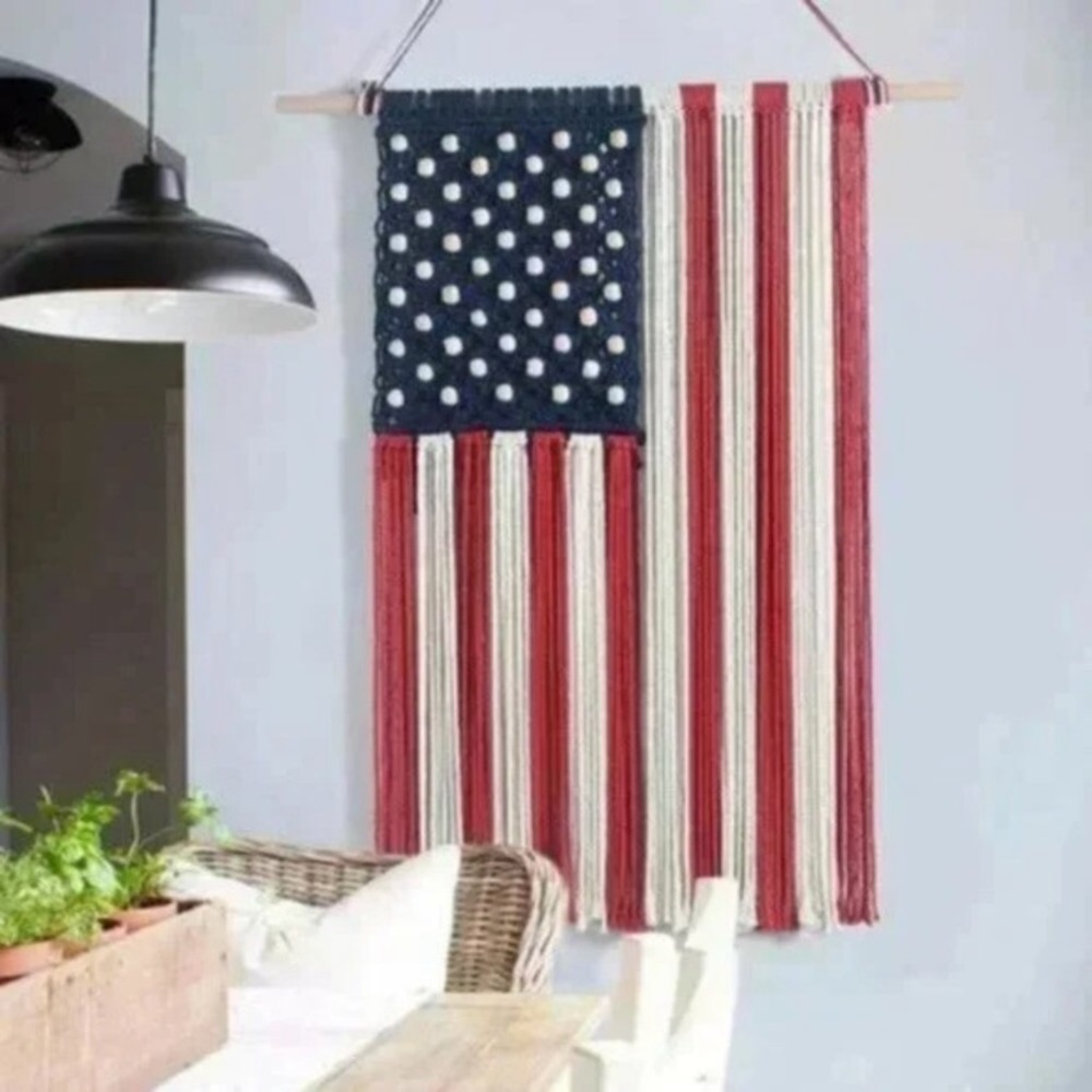 American Flag Memorial Day Boho Patriotic Macrame Wall Hanging